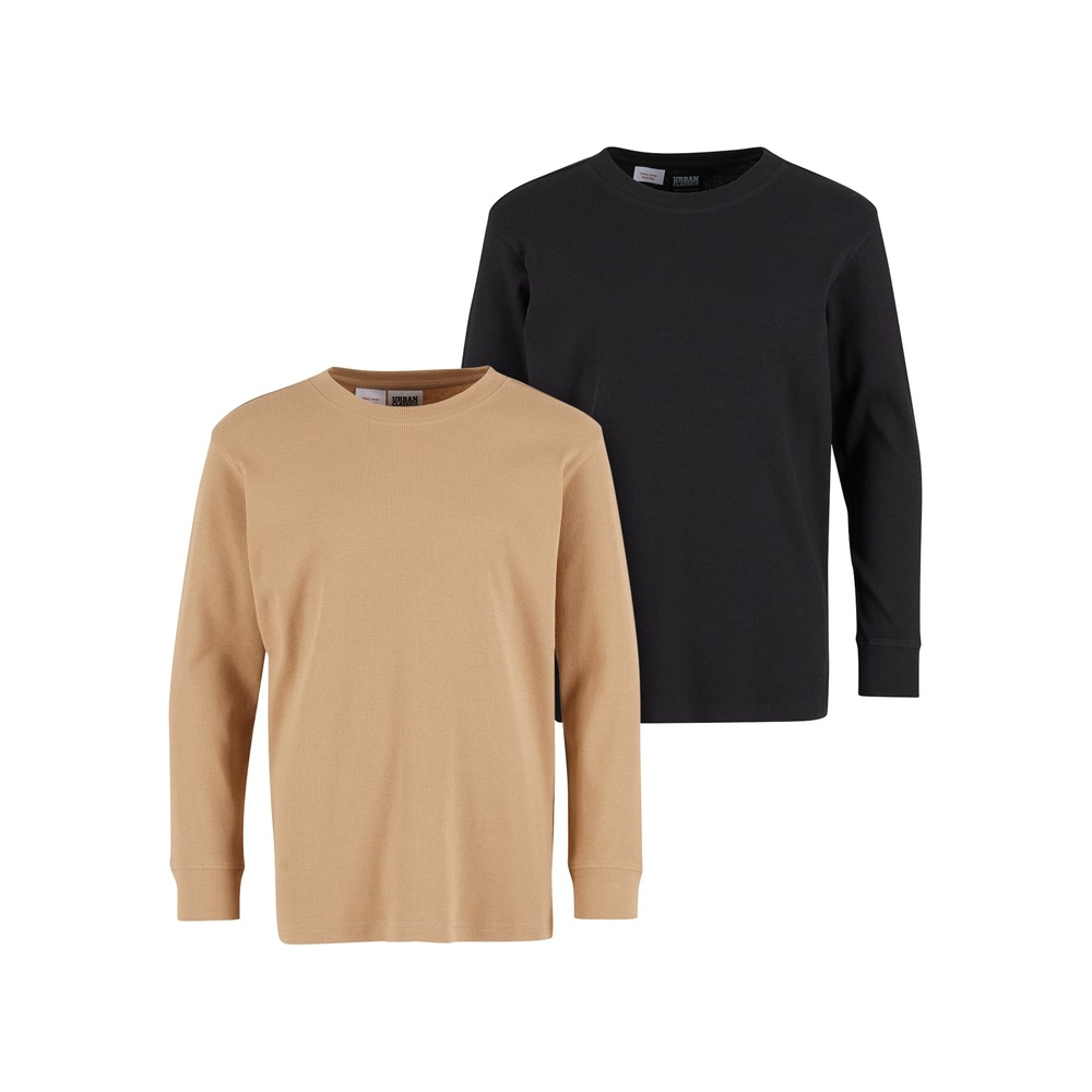 Urban Classics - Organic Boxy Rib 2Pack Chemise à manches longues pour enfants - Beige/Noir